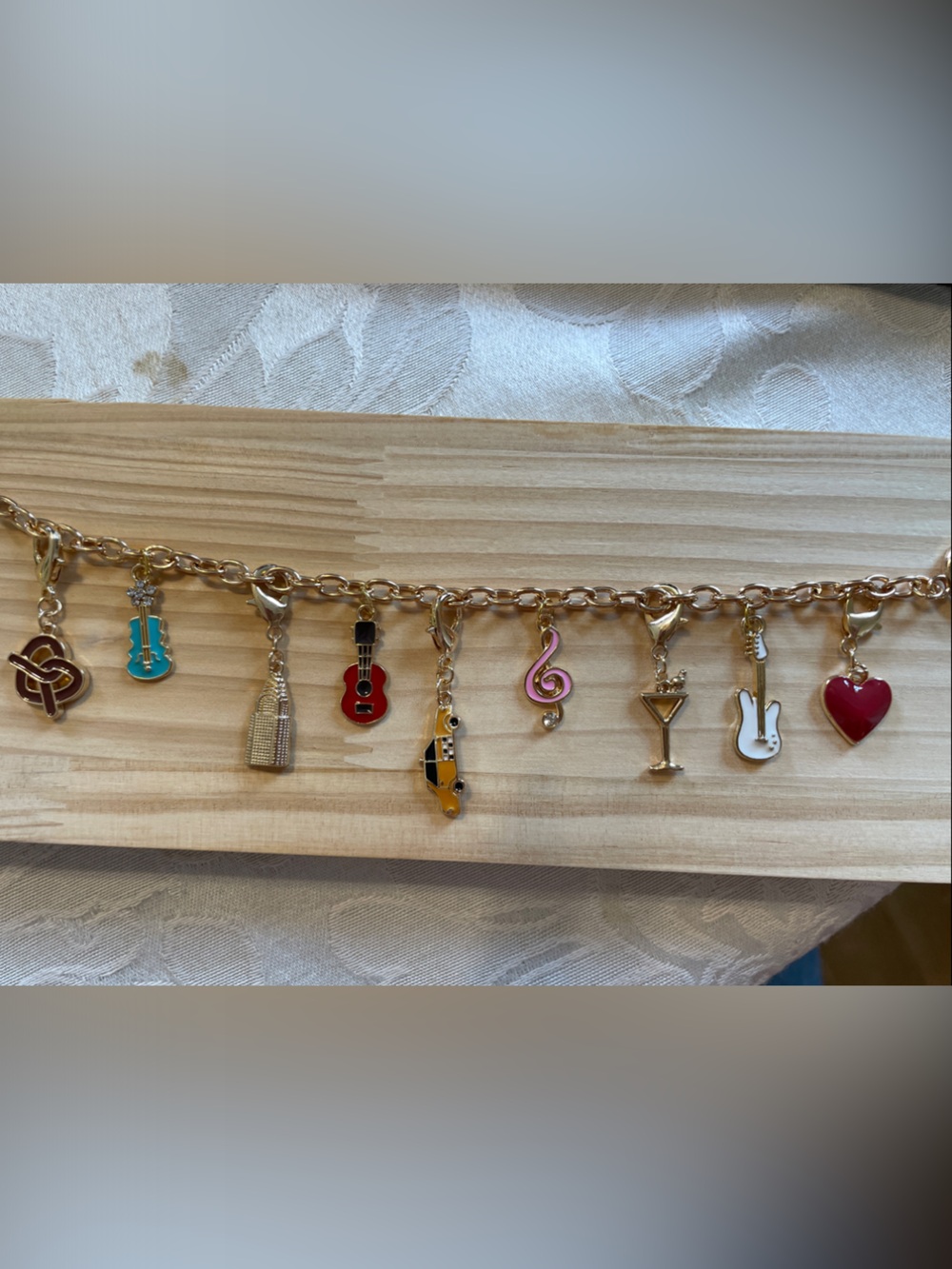 8” Music festival bracelet with music instruments & food charms